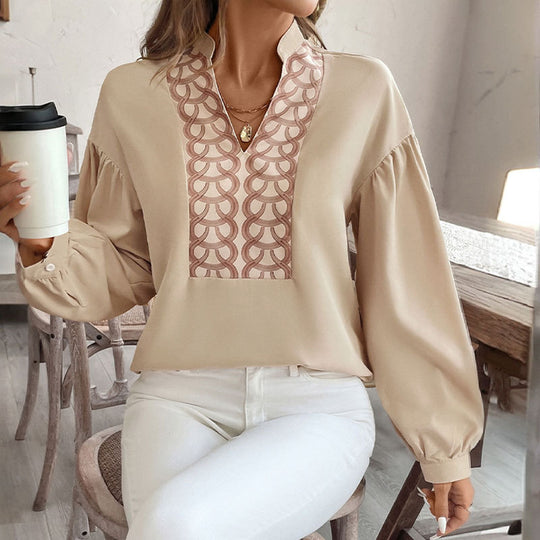 Damen Elegante Bluse mit dekorativen Mustern Nord Taschen