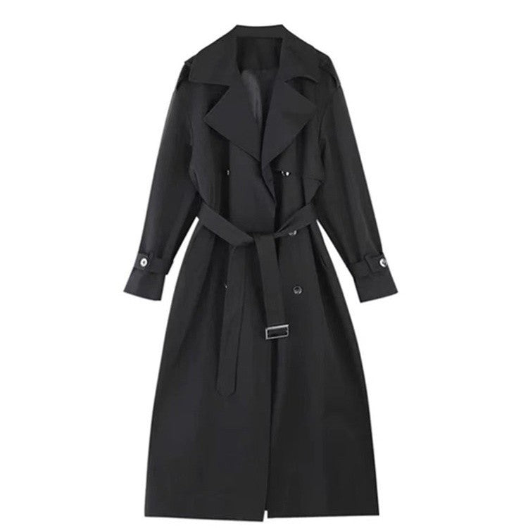Damen Eleganter Baumwoll-Mix Trenchcoat mit asymmetrischer Schulterklappe und Bindegürtel Nord Taschen