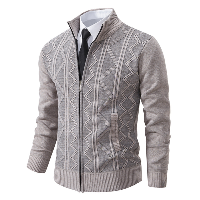 Herren Strickjacke mit Reißverschluss, Stehkragen und strukturierter Zopfmuster-Optik Nord Taschen
