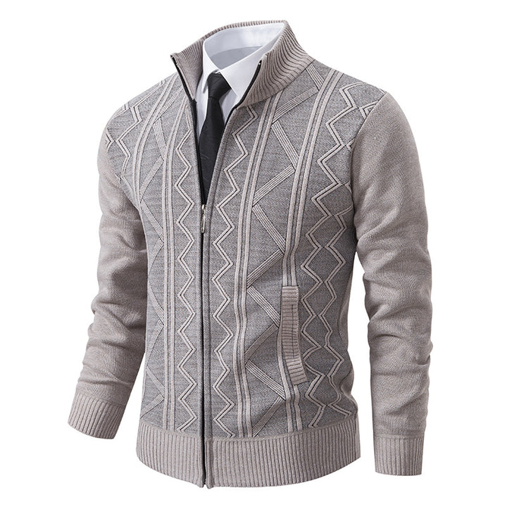 Herren Strickjacke mit Reißverschluss, Stehkragen und strukturierter Zopfmuster-Optik Nord Taschen