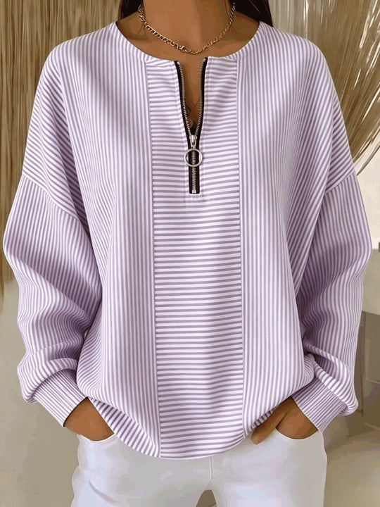 Damen Oversize Pullover mit feiner Rippstruktur und kurzem Zipper Nord Taschen