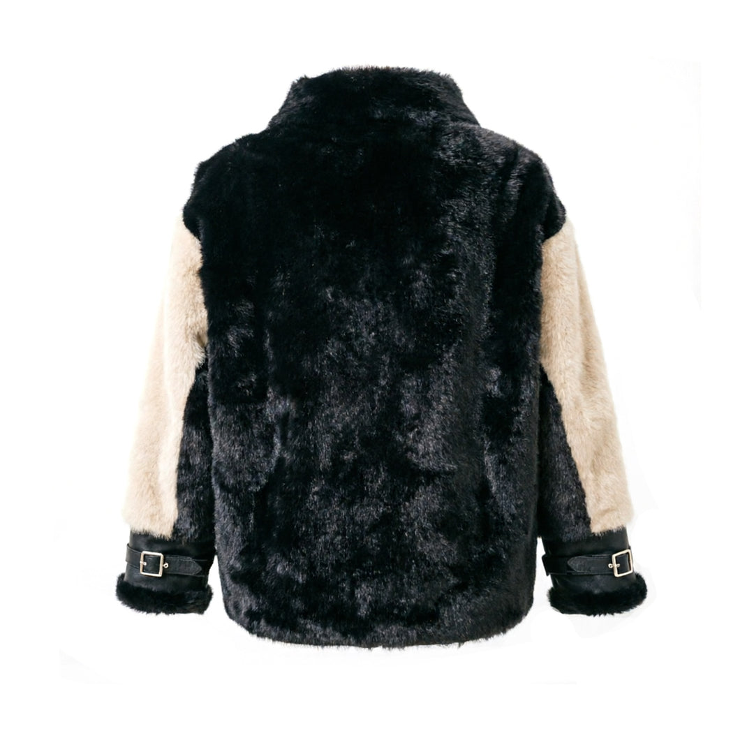 Damen Kurzjacke im Aviator‑Stil aus Lammfellimitat mit Kontrastärmeln Nord Taschen