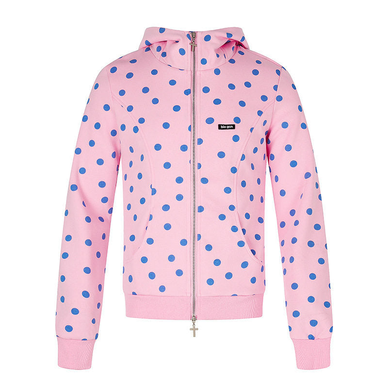 Damen Figurnahe Kapuzen‑Sweatjacke mit Punktmuster, Metall-Frontreißverschluss und Kängurutaschen Nord Taschen