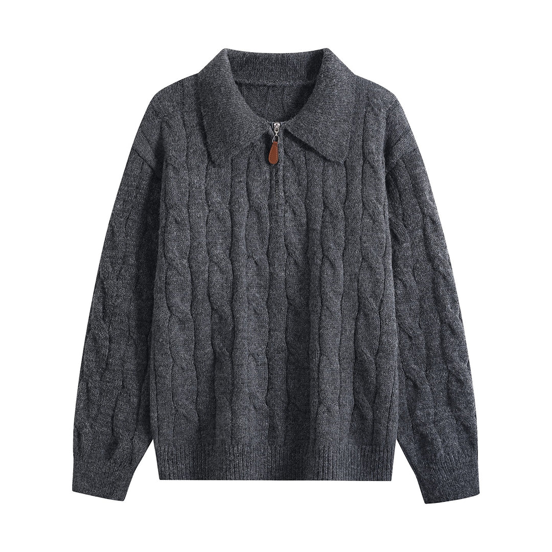Damen Grobgestrickter Troyer-Pullover mit Halbreißverschluss & Oversize-Kragen Nord Taschen