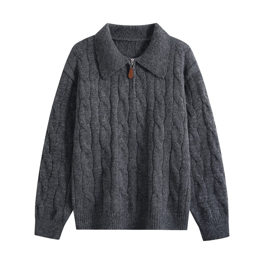 Damen Grobgestrickter Troyer-Pullover mit Halbreißverschluss & Oversize-Kragen Nord Taschen