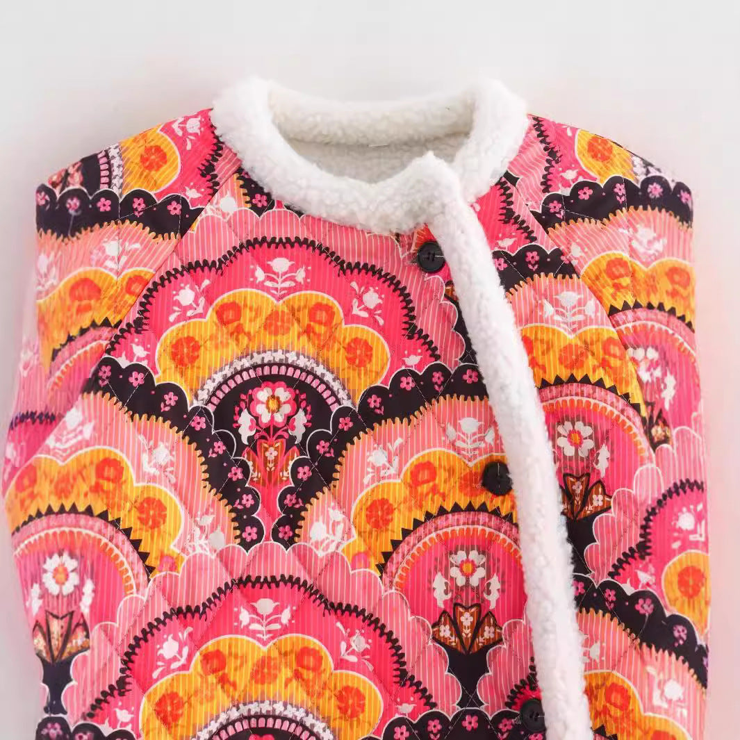 Damen gesteppte Jacke mit Teddyfutter und retro-inspiriertem Allover-Print Nord Taschen