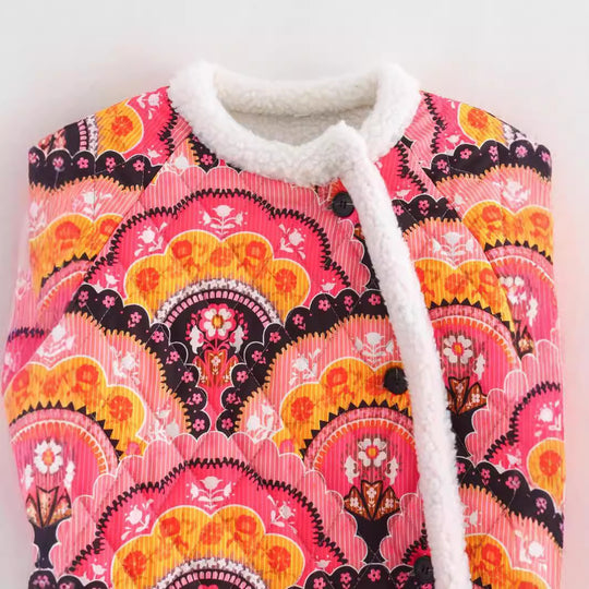 Damen gesteppte Jacke mit Teddyfutter und retro-inspiriertem Allover-Print Nord Taschen