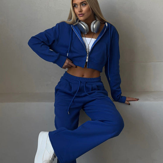 Damen stylisches Crop-Set aus Kapuzenpullover und bequemen Jogginghosen