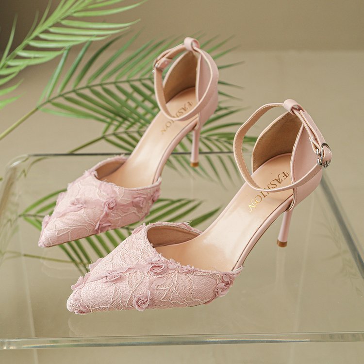 Damen elegante High Heels mit floralem Spitzendesign und verstellbarem Riemen