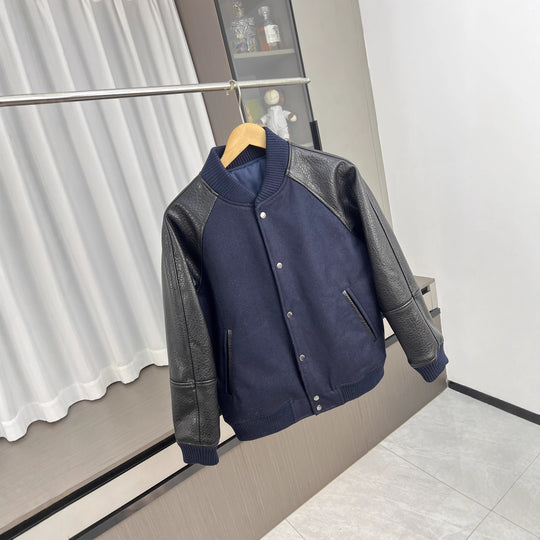 Herren College-Bomberjacke mit Wollmix-Korpus und strukturierter Lederoptik-Ärmel Nord Taschen