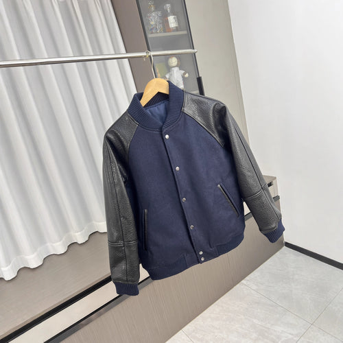 Herren College-Bomberjacke mit Wollmix-Korpus und strukturierter Lederoptik-Ärmel Nord Taschen