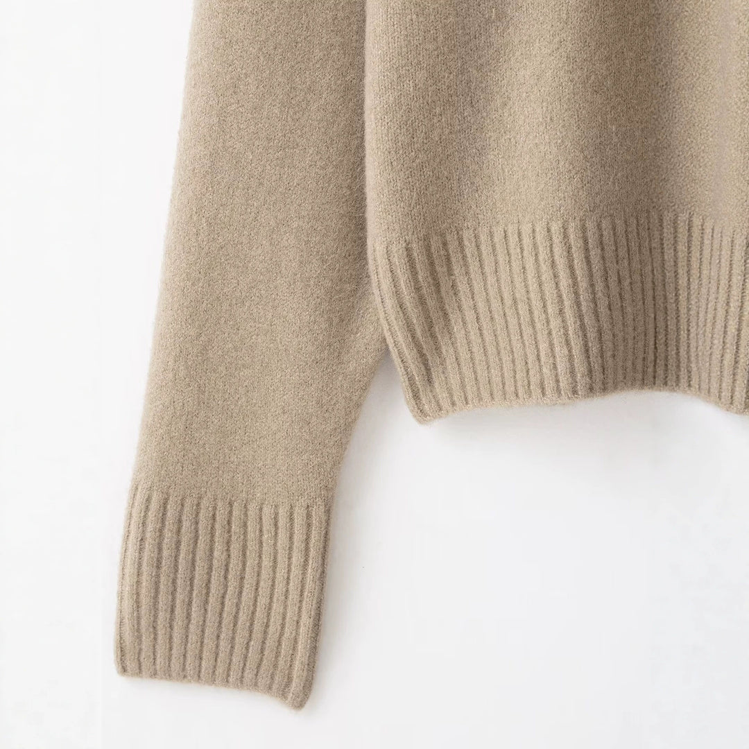 Damen Feiner Oversize-Pullover mit Rundhals und verlängerten Rippbündchen Nord Taschen
