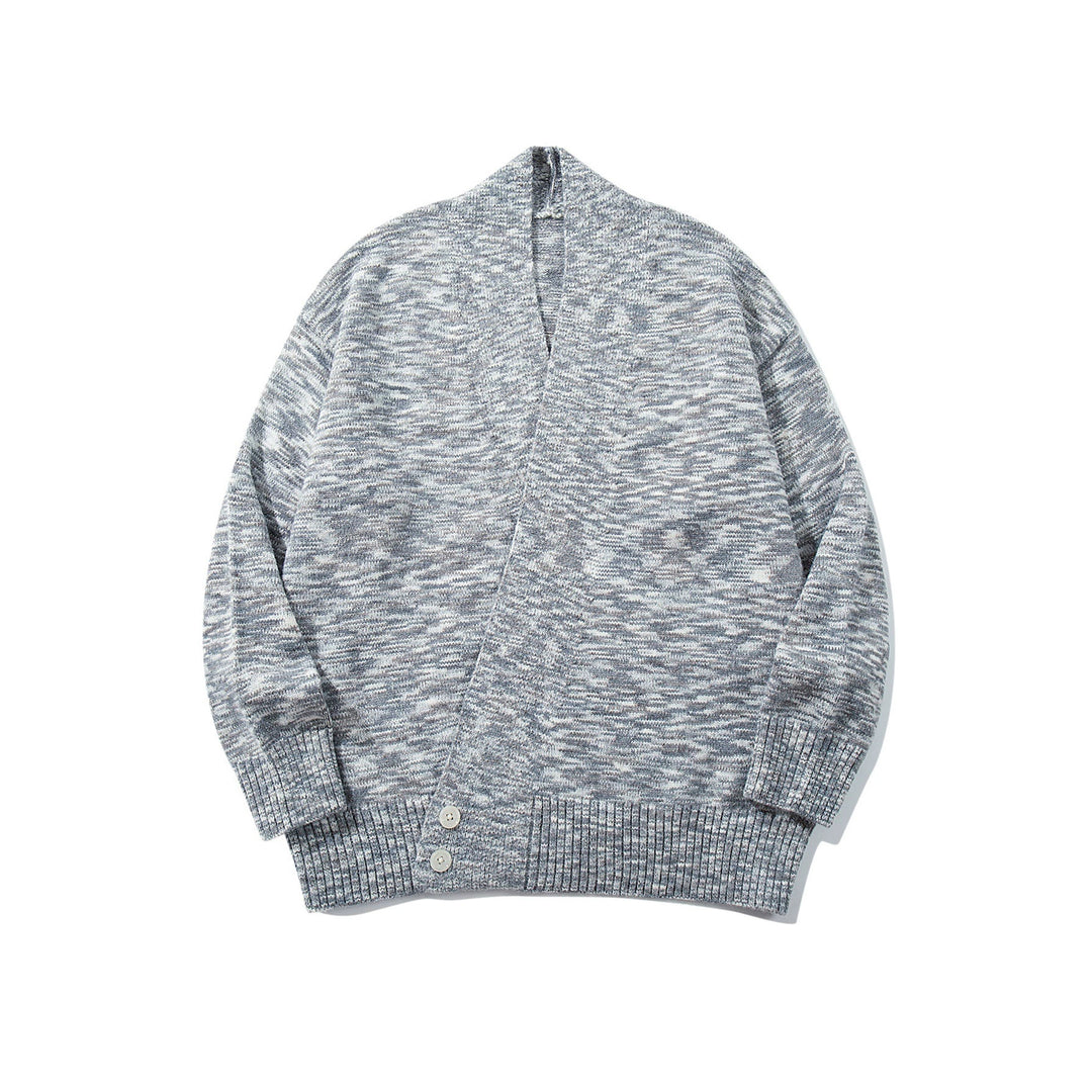 Damen Oversize-Strickcardigan mit tiefem V-Ausschnitt, Knopfleiste am Saum und melierter Struktur Nord Taschen