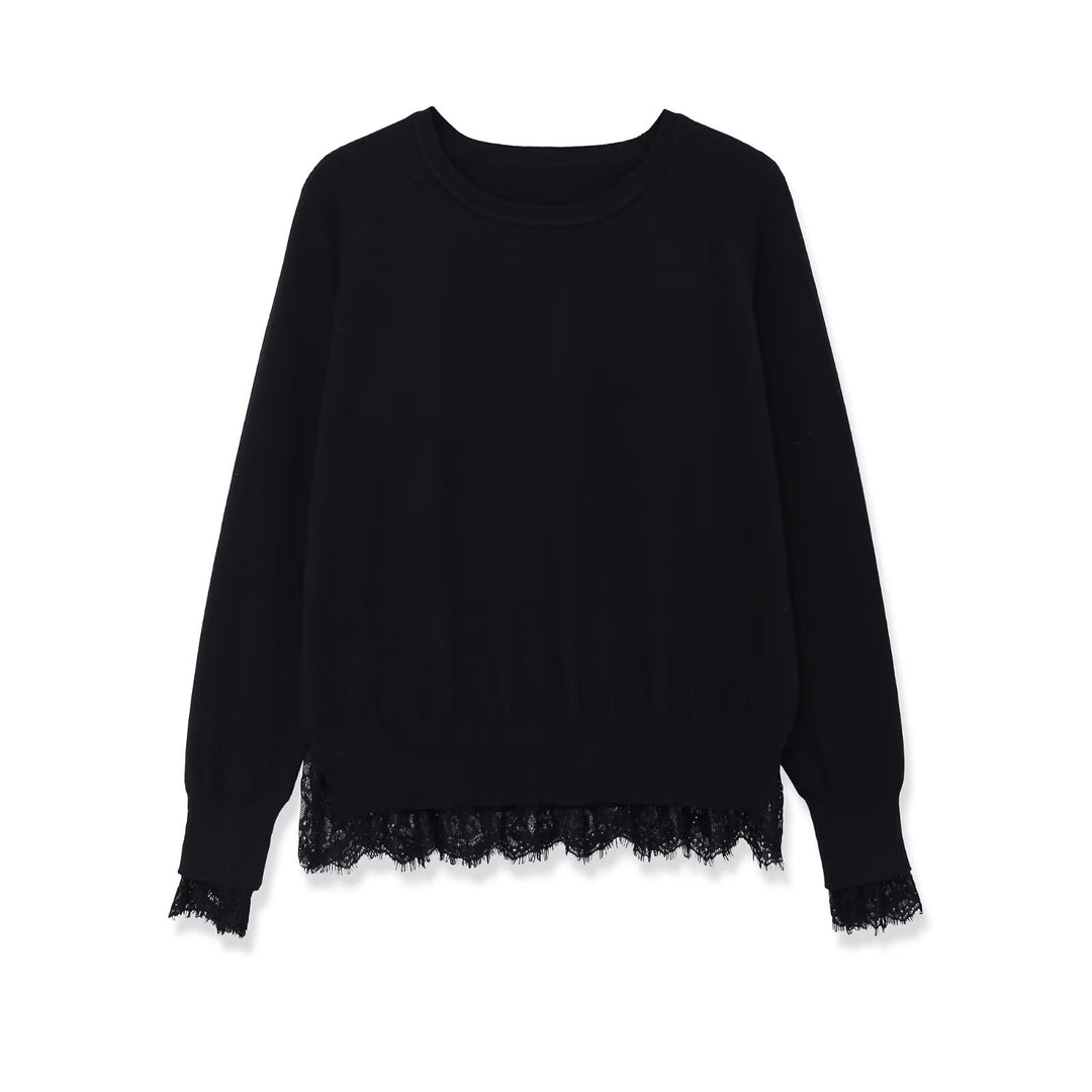 Damen Oversize Baumwollpullover mit Spitzenbesatz Nord Taschen