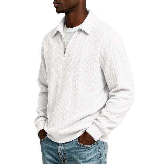 Herren Baumwollmix-Polopullover mit kurzem Frontzip und Zopfmuster Nord Taschen