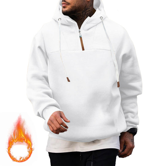 Herren Fleece-Halbzip-Hoodie mit Kapuze, Kordelzug und elastischen Bündchen Nord Taschen