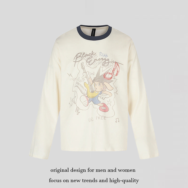 Damen Langarmshirt mit Comic-Gitarrenprint, Glitzerdetail und Kontrastkragen Nord Taschen