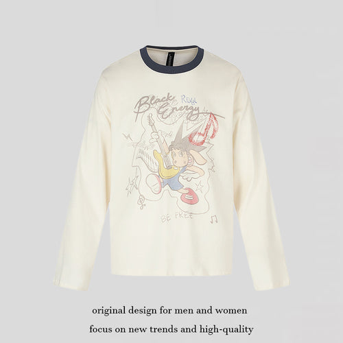 Damen Langarmshirt mit Comic-Gitarrenprint, Glitzerdetail und Kontrastkragen Nord Taschen