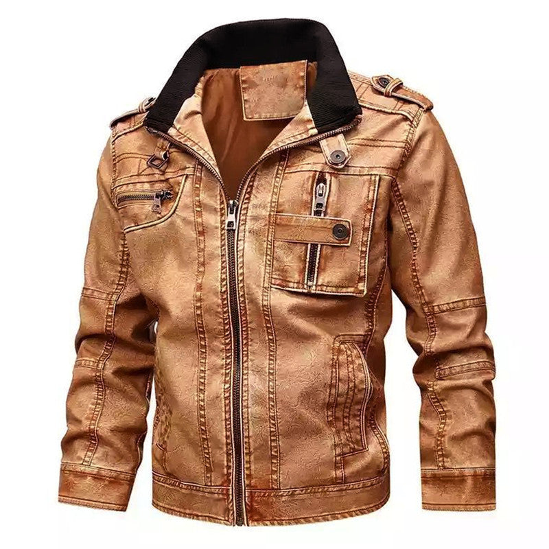 Herren Bikerjacke im Vintage-Lederlook mit Reißverschluss und Brusttaschen Nord Taschen