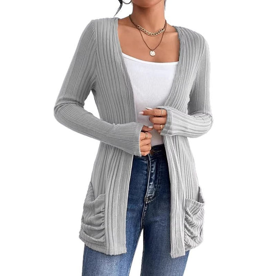Damen Lässige und warme Strickjacke Nord Taschen
