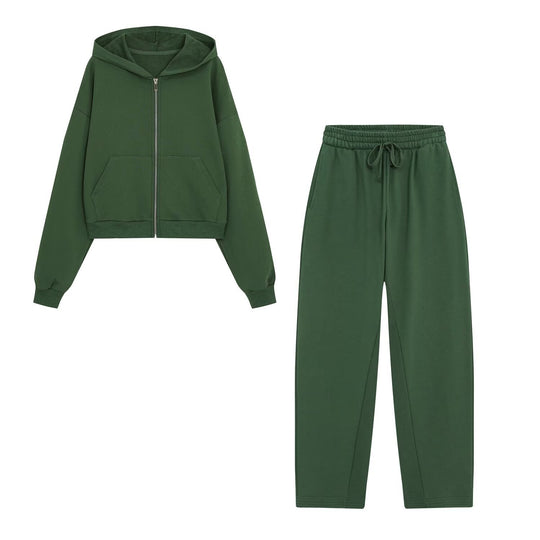 Damen Cropped Kapuzenjacke mit durchgehendem Reißverschluss und Kängurutaschen Nord Taschen