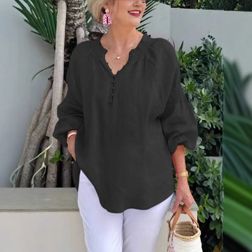 Damen luftige Bluse mit Smock-Ärmeln
