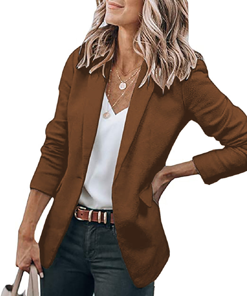 Damen Leichter Longblazer mit gerafften 3/4-Ärmeln und aufgesetzten Taschen Nord Taschen