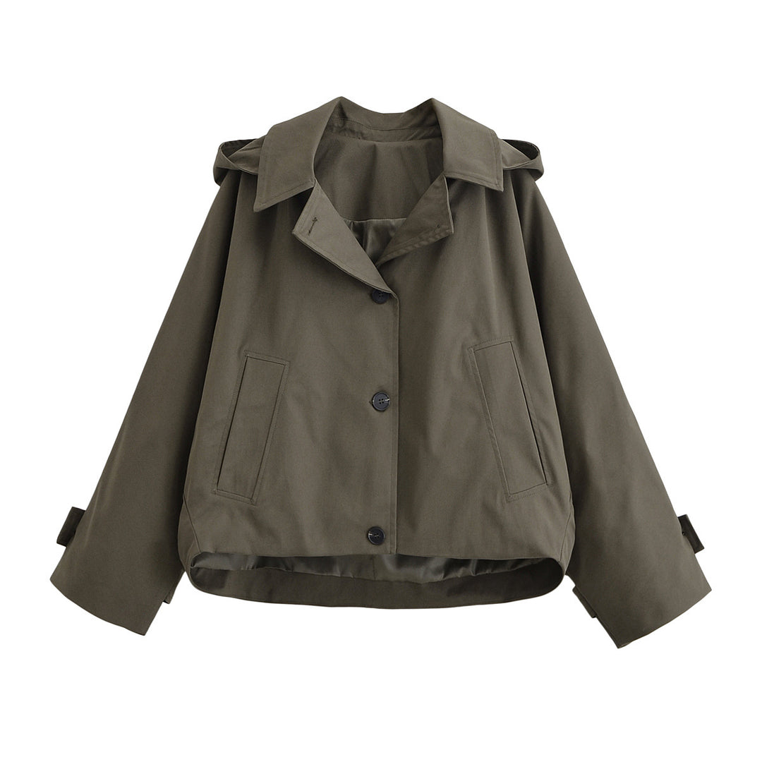 Damen Kurze Oversize-Trenchjacke mit Umlegekragen und Schulterklappen Nord Taschen