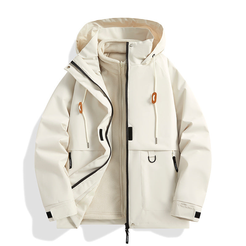 Herren Mehrlagige Softshell-Utilityjacke mit integriertem Fleece-Innenjackett, Kordelzugkapuze und Multifunktions-Taschen Nord Taschen