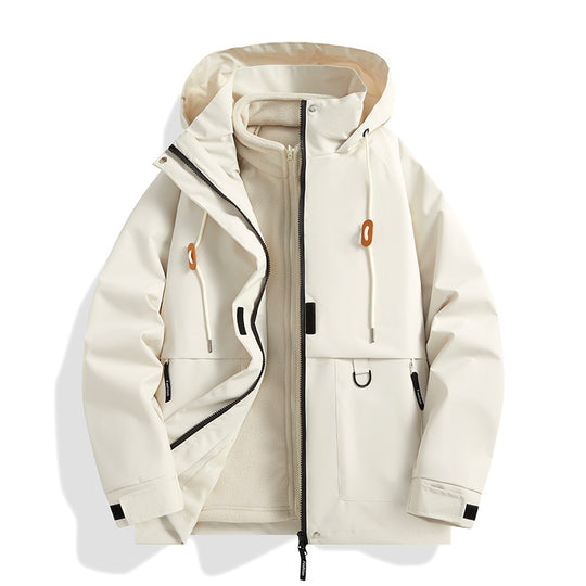 Herren Mehrlagige Softshell-Utilityjacke mit integriertem Fleece-Innenjackett, Kordelzugkapuze und Multifunktions-Taschen Nord Taschen