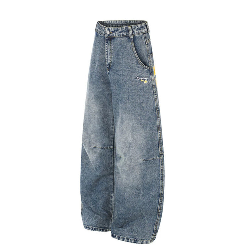 Damen Extraweite High‑Waist Palazzo-Jeans mit verzierten Gesäßtaschen Nord Taschen