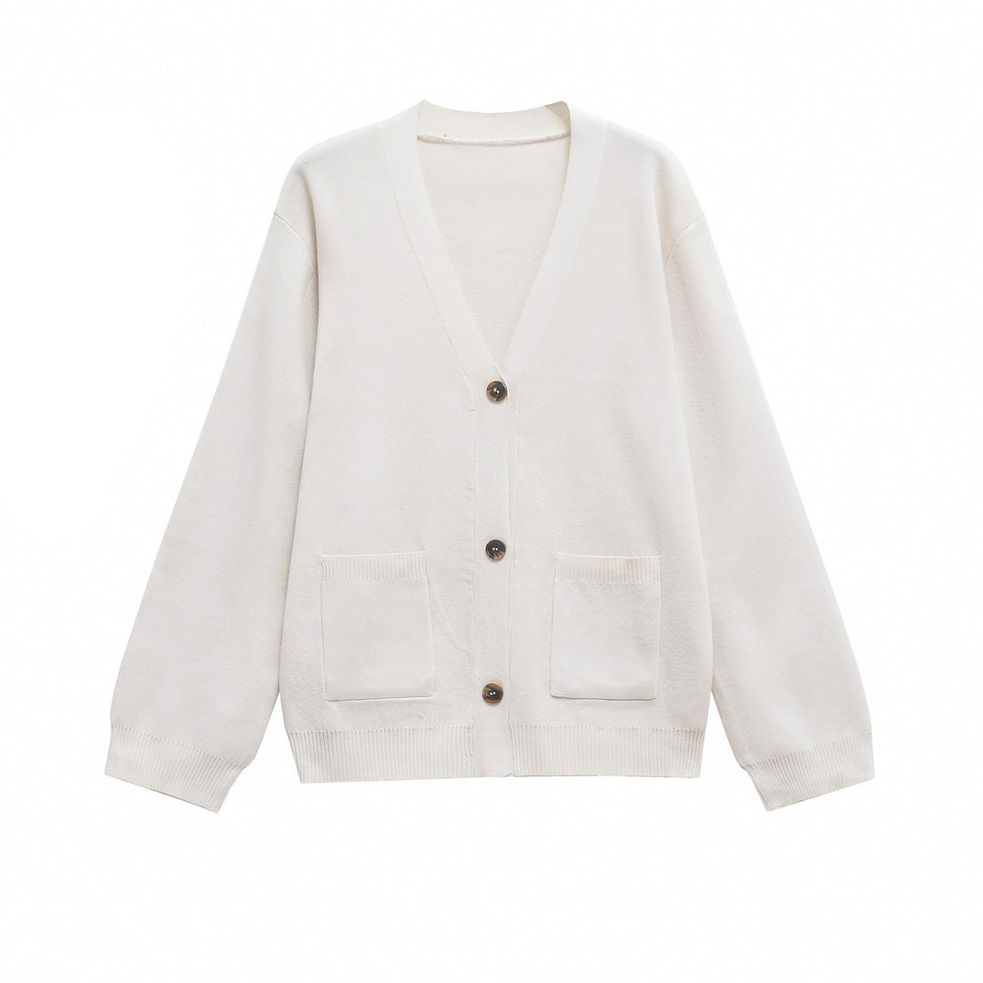 Damen 200+ Oversize Feinstrick‑Cardigan mit V‑Ausschnitt, Holzknöpfen und aufgesetzten Taschen Nord Taschen
