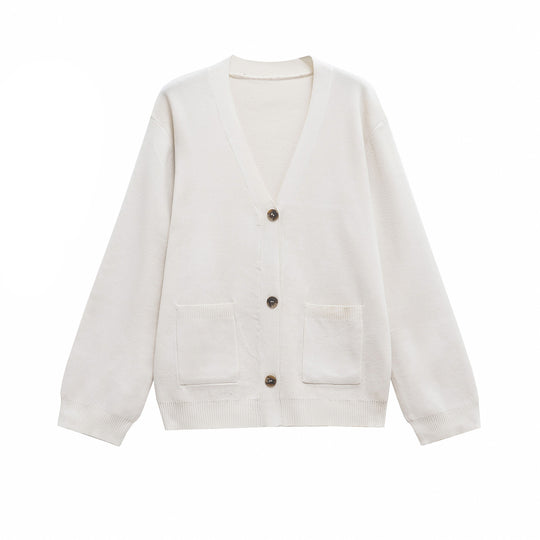Damen 200+ Oversize Feinstrick‑Cardigan mit V‑Ausschnitt, Holzknöpfen und aufgesetzten Taschen Nord Taschen