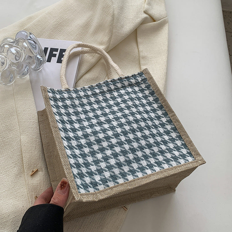 Damen Jute-Bag im klassischen Hahnentrittmuster Nord Taschen