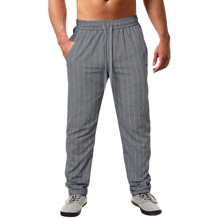 Herren lässige Streifen-Hosen aus Baumwollmix mit elastischem Bund und praktischen Eingrifftaschen