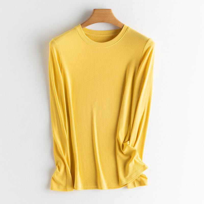 Damen Langarm-Feinrippshirt aus weichem Modal-Baumwollmix mit Rundhalsausschnitt Nord Taschen