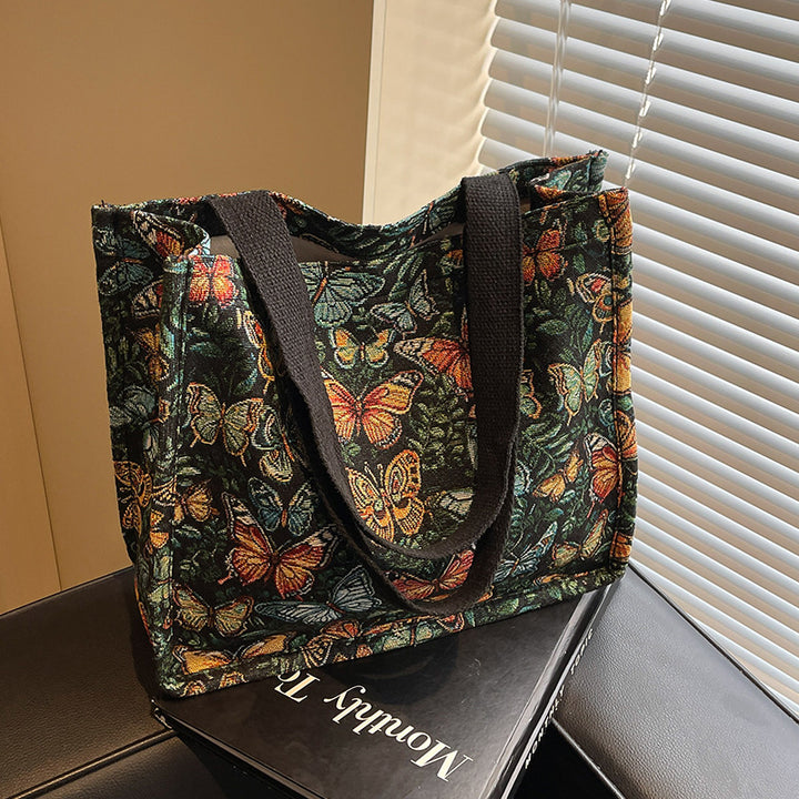 Damen Jute-Shopper mit floralen Schmetterlingsmotiven Nord Taschen