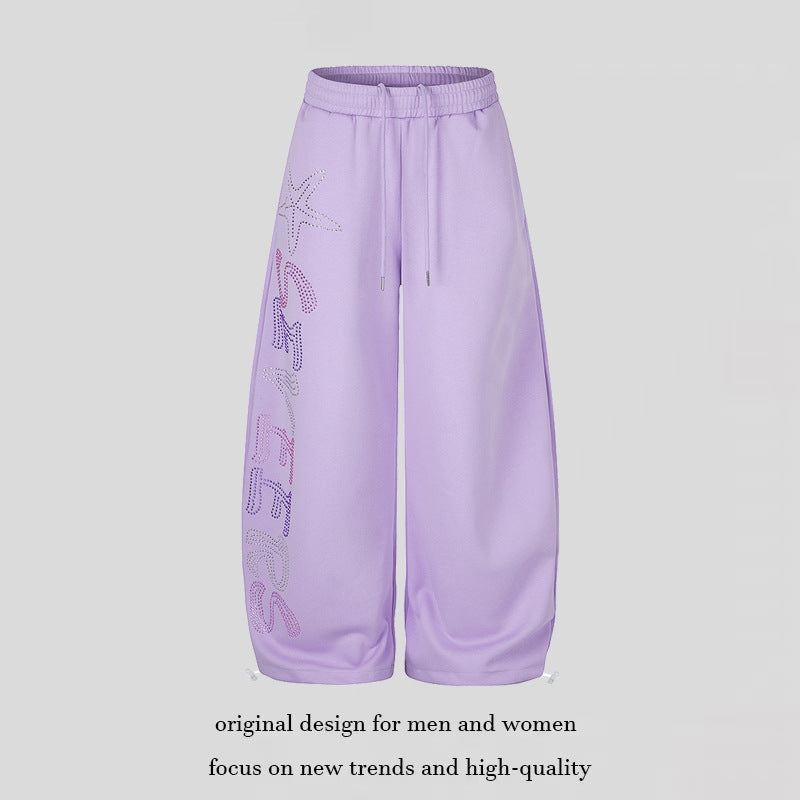 Damen Extraweite Palazzo‑Joggpants mit Tunnelzugbund, verstellbarem Saum und Strass‑Lettering Nord Taschen