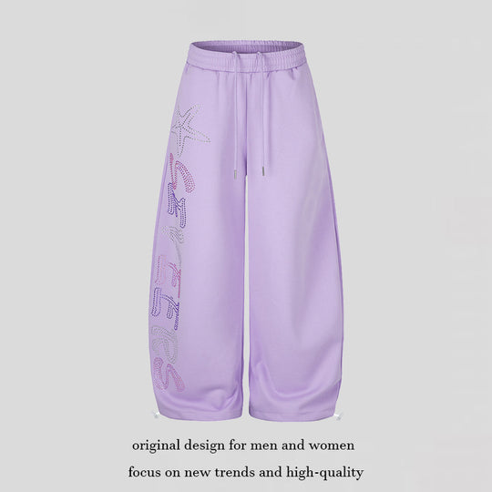 Damen Extraweite Palazzo‑Joggpants mit Tunnelzugbund, verstellbarem Saum und Strass‑Lettering Nord Taschen