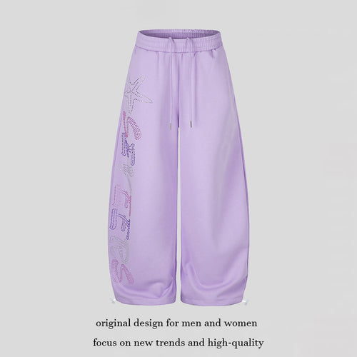 Damen Extraweite Palazzo‑Joggpants mit Tunnelzugbund, verstellbarem Saum und Strass‑Lettering Nord Taschen