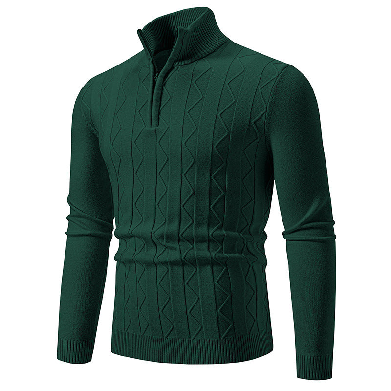 Herren Slim-Fit Halbzip-Strickpullover mit Mockneck, Zopfmuster und gerippten Bündchen Nord Taschen