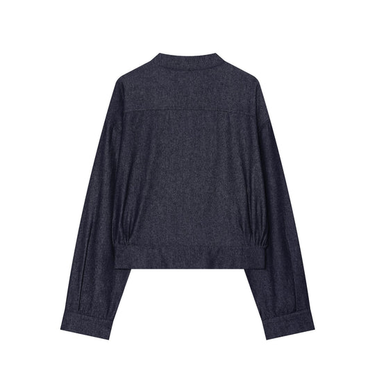 Damen Cropped Jeansjacke mit Stehkragen und chinesischen Knebelverschlüssen Nord Taschen