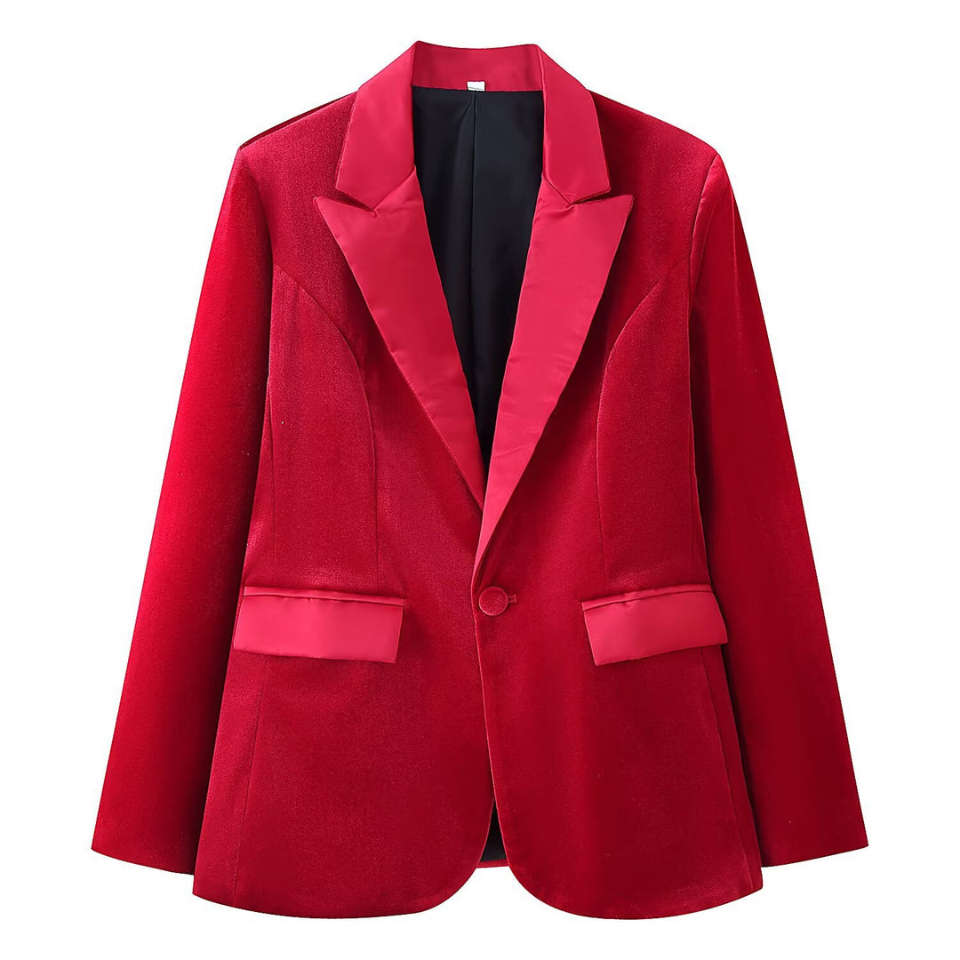 Damen Samt-Blazer mit Satin-Revers und taillierten Abnähern Nord Taschen