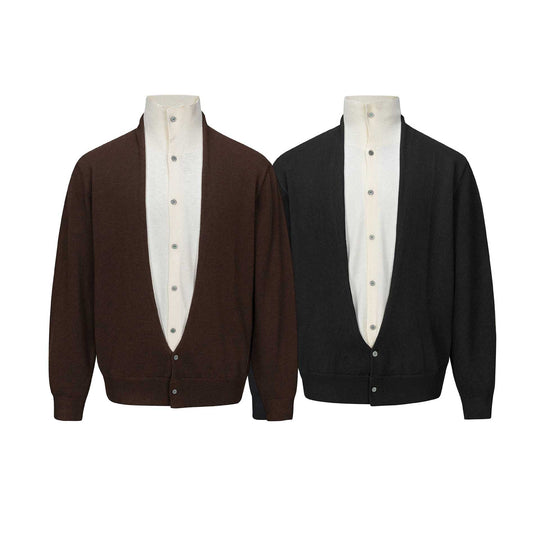 Herren Feinstrick-Layering-Cardigan mit tiefem V-Ausschnitt und integriertem Polokragen Nord Taschen