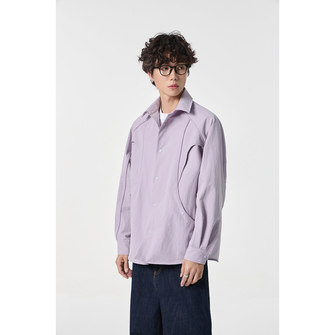 Damen Oversize-Hemdjacke mit geschwungener Teilnaht und Druckknopfleiste Nord Taschen