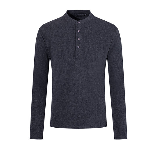 Herren Feinstrick-Langarmshirt mit Stehkragen und Knopfleiste Nord Taschen