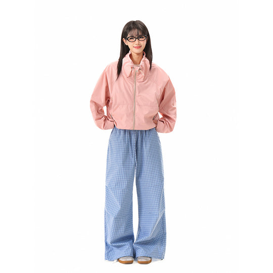 Damen Leichte Cropped Übergangsjacke mit hohem Stehkragen und Reißverschlusstaschen Nord Taschen