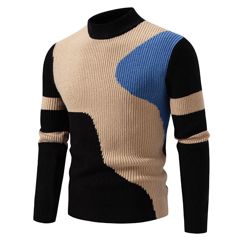 Herren gerippter Feinstrickpullover mit Stehkragen und kontrast-Blockdesign Nord Taschen
