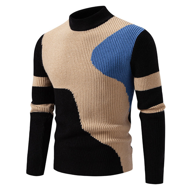 Herren gerippter Feinstrickpullover mit Stehkragen und kontrast-Blockdesign Nord Taschen