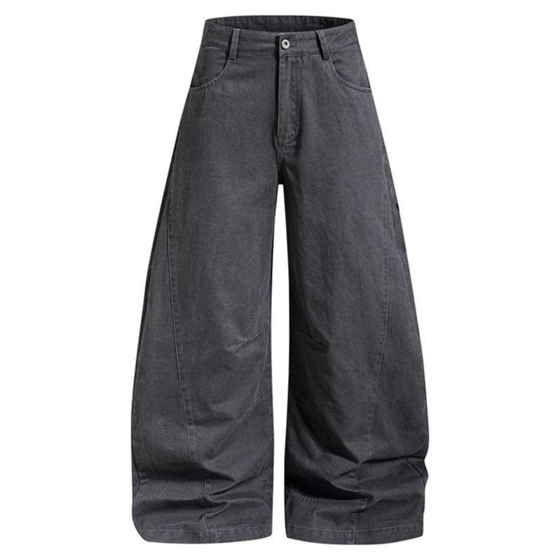 Damen Weite Denim-Palazzo-Hose mit Ballon-Saum und aufgesetzten Logotaschen Nord Taschen